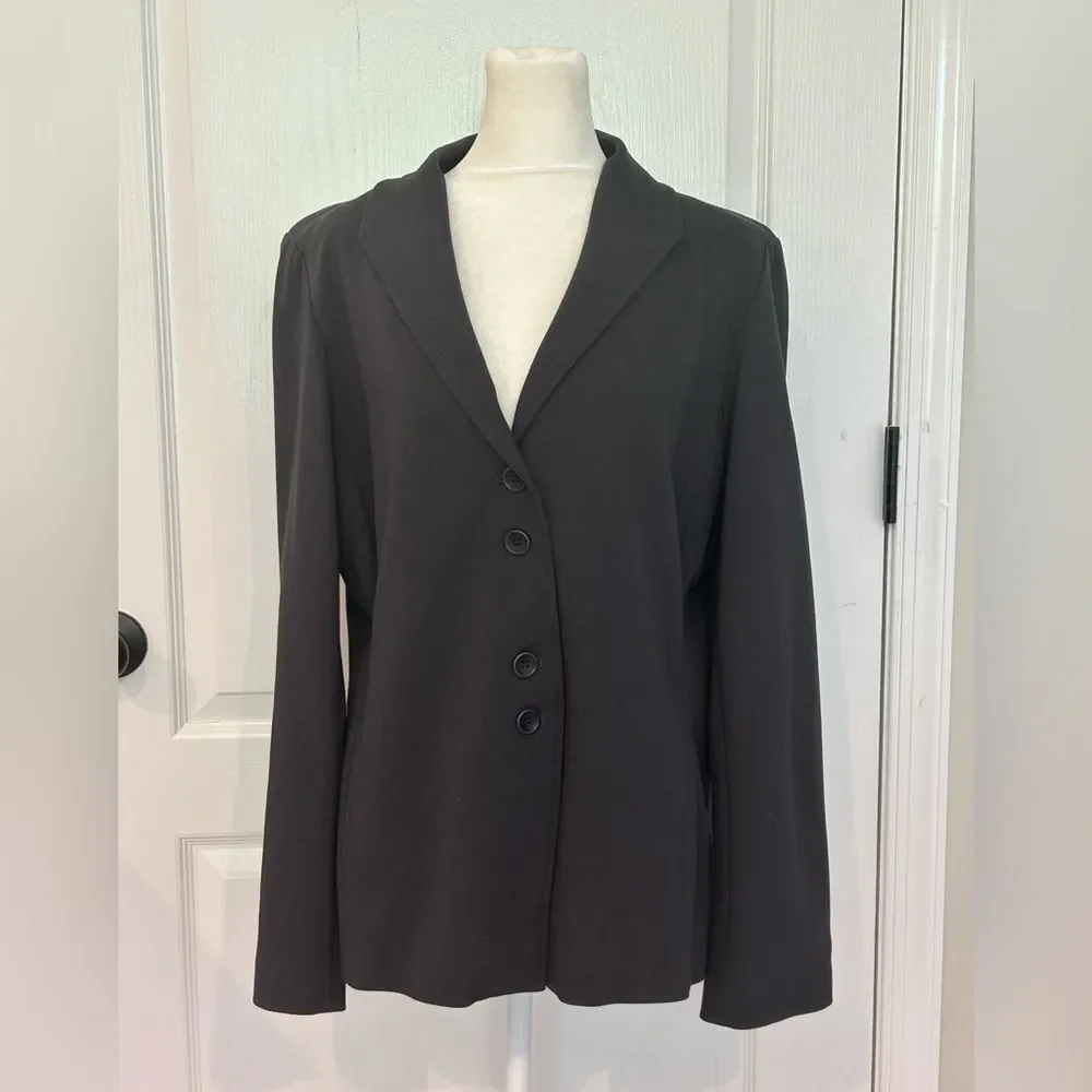 Eileen Fisher System Women’s Charcoal Gray Button Blazer Silk Lining Size Large - Picture 2 of 12